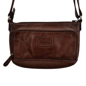 Fossil Crosstown Vintage Pebbled Leather Crossbody Bag Brown